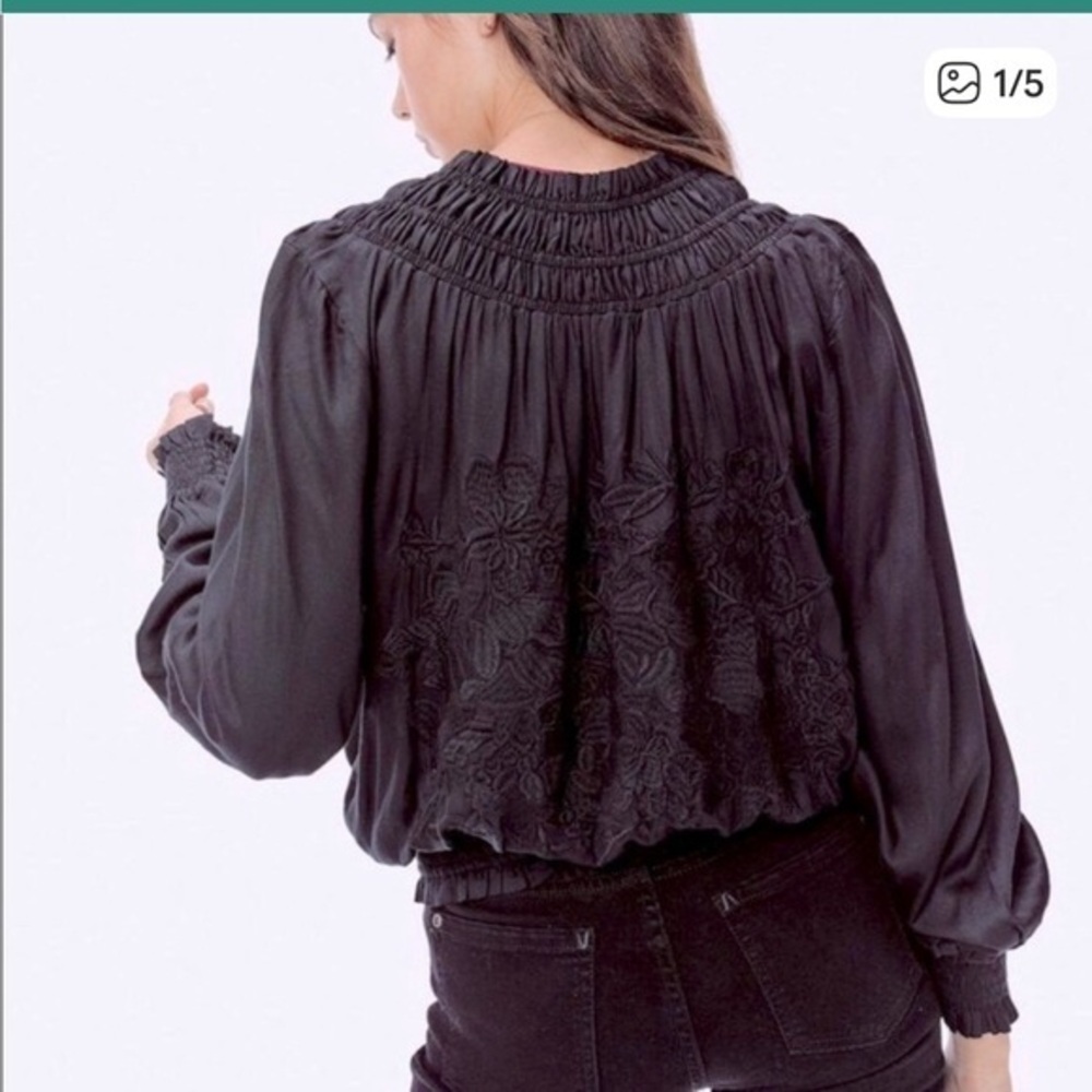 Lovestitch Briar Satin Embroidered Black Bomber Jacket Small
